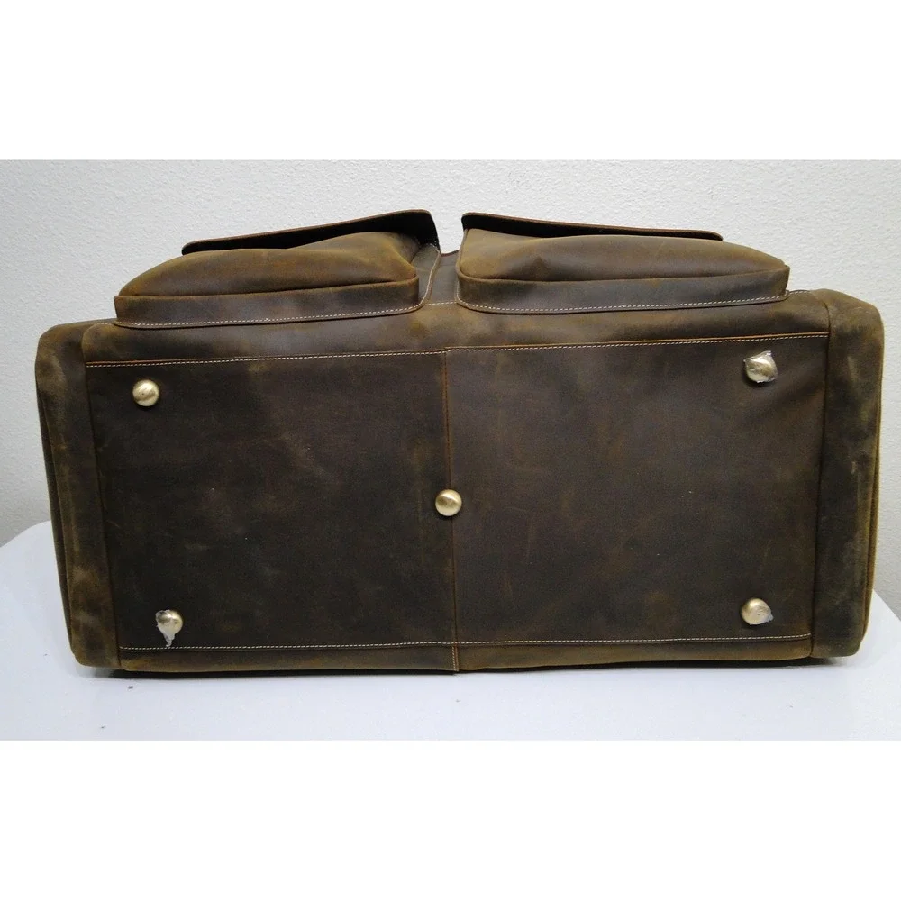 Polare Mens Full Grain Leather Duffel Bag Weekender Travel Luggage Brown Vintage